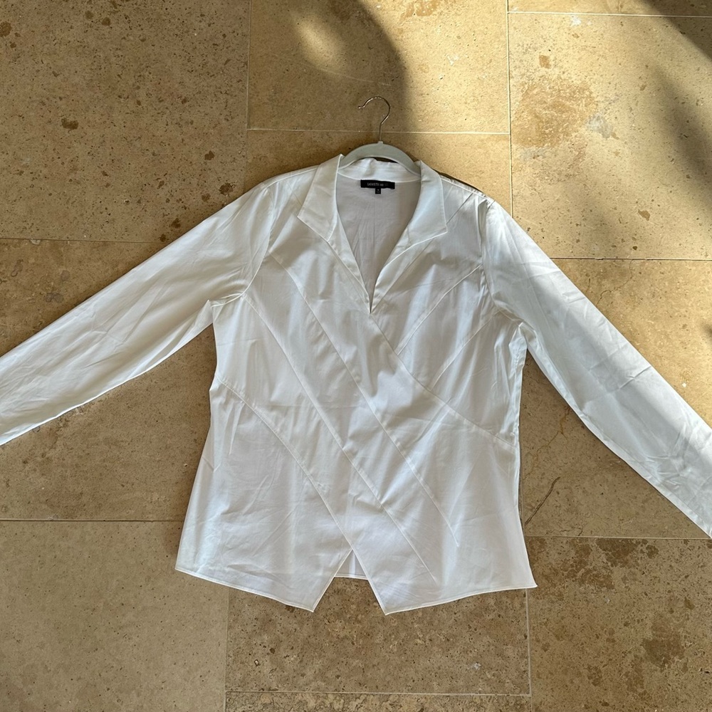 Lafayette 148 New York Crisp White Crossover Blouse